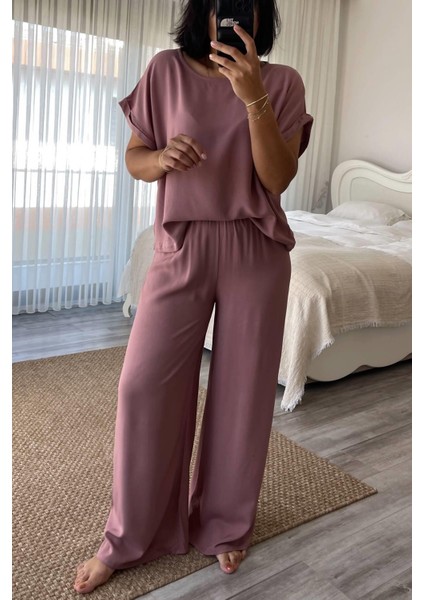 Pudra Rengi Pamuk Pijama Takımı