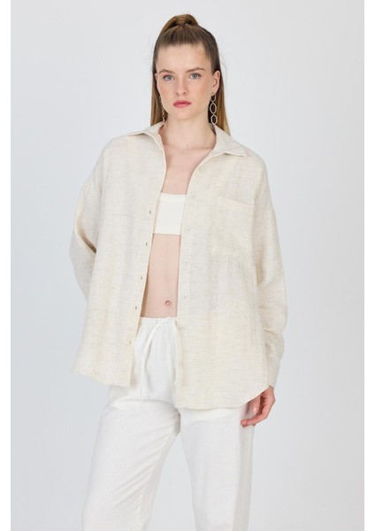 Natural Tek Cepli %100 Pamuk Oversize Gömlek 4706A