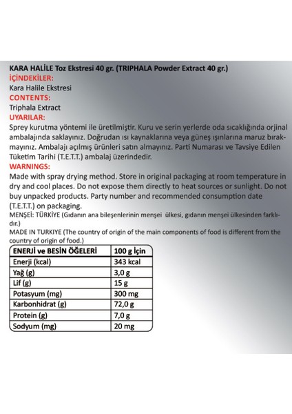 Kara Halile Toz Ekstresi 40 Gr. Cam Kavanoz fiyatları