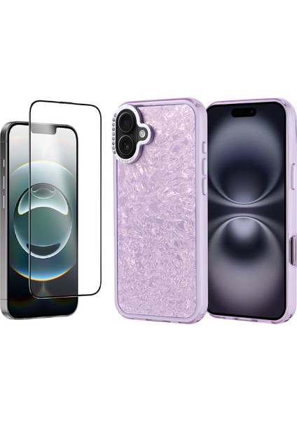 Apple iPhone 16 Plus Kılıf Taşlı Tasarımlı Zore Kapi Kapak + Temperli Cam Ekran Koruyucu