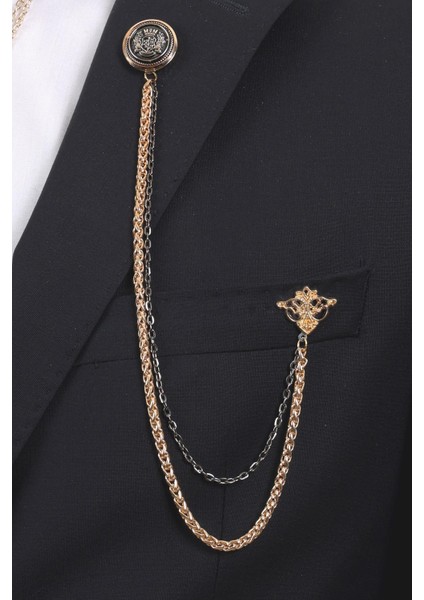 3’lü Armalı Siyah Gold Yaka Broş Seti – Altın Renk Zincirli Erkek Ceket ve Gömlek Takı Aksesuarı (BRS10) fiyatları