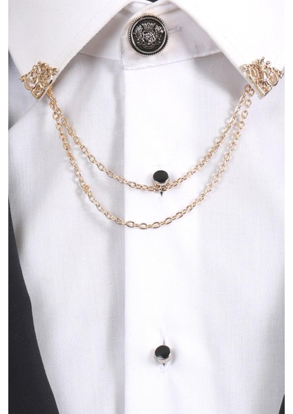 3’lü Armalı Siyah Gold Yaka Broş Seti – Altın Renk Zincirli Erkek Ceket ve Gömlek Takı Aksesuarı (BRS10) fırsatları