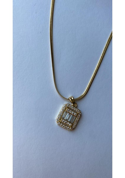 Italyan Baget Taşlı Gold Kolye