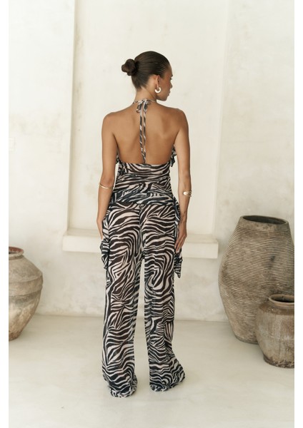Sulliven Fırfır Detay Siyah Crop Pantolon Takım