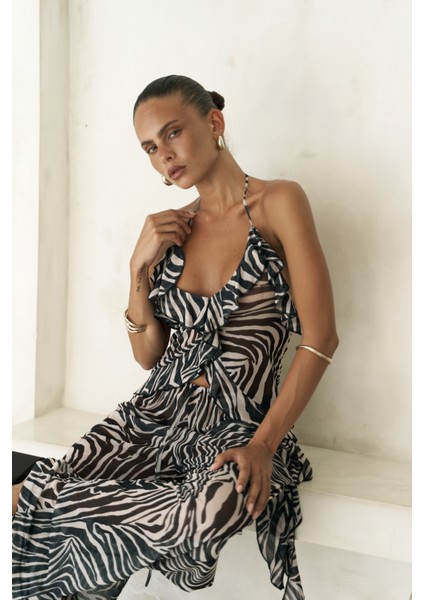 Sulliven Fırfır Detay Siyah Crop Pantolon Takım
