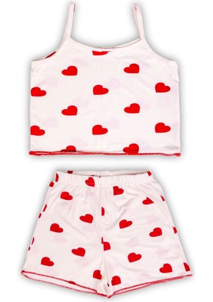 Kalpli ve Çizgili Askılı Üst, Şort 2'li Kız Çocuk Pijama Takımı