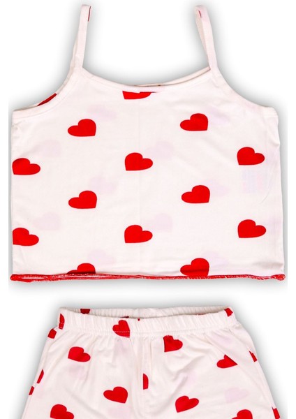 Kalpli ve Çizgili Askılı Üst, Şort 2'li Kız Çocuk Pijama Takımı