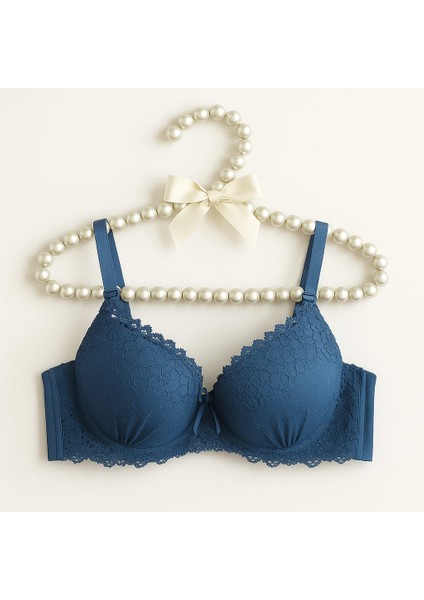 Desteksiz Dantelli D Cup Sütyen Petrol