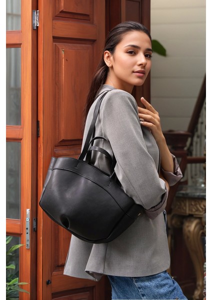 Modern Tasarımlı Geniş Hacimli Fermuarlı Kadın Shopper El ve Omuz Çantası