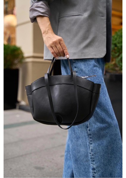 Modern Tasarımlı Geniş Hacimli Fermuarlı Kadın Shopper El ve Omuz Çantası