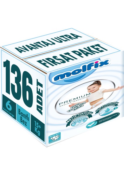 Premium Bebek Bezi Beden:6 (15+Kg) Extra Large 136 Adet Avantaj Ultra Fırsat Pk