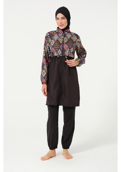 Kadın Desenli Tam Kapalı Tesettür Mayo 22155-25 Siyah fiyatları