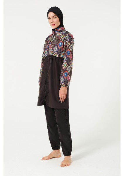 Kadın Desenli Tam Kapalı Tesettür Mayo 22155-25 Siyah fırsatları