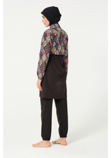 Kadın Desenli Tam Kapalı Tesettür Mayo 22155-25 Siyah indirimleri