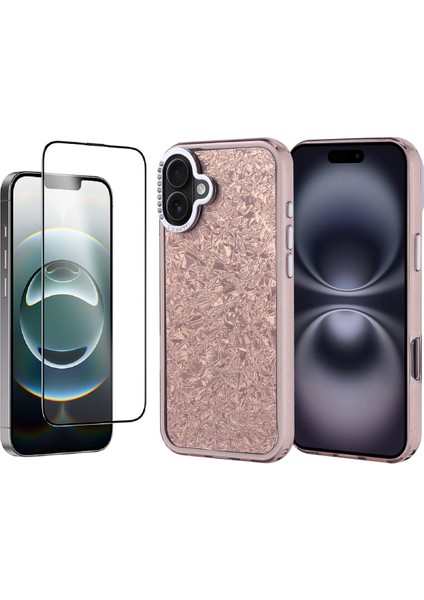 Apple iPhone 16 Plus Kılıf Taşlı Tasarımlı Zore Kapi Kapak + Temperli Cam Ekran Koruyucu
