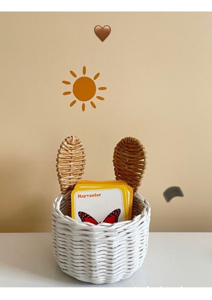 Rattan Bambu Hasır Sepet Bebek ve Çocuk Odası Dekoratif Kulaklı Sepet Tavşan Sepet Düzenleyici Sepe