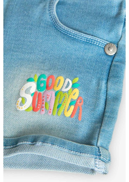 Good Summer Baskılı Kız Çocuk Çocuk Denim Şort modelleri