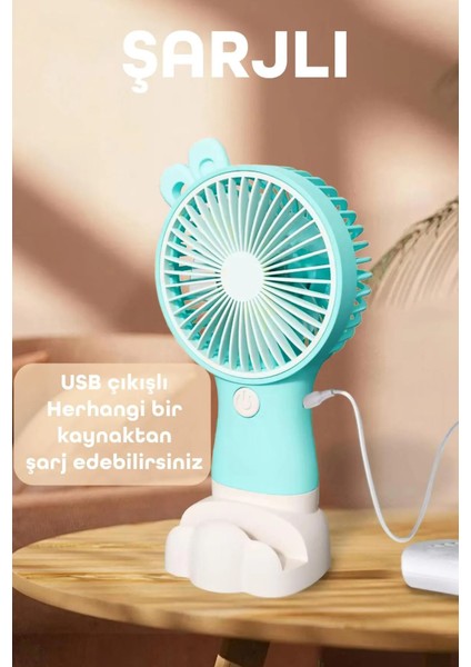 Şarjlı Telefon Standlı Mini El Fanı Sessiz Taşınabilir Masa Vantilatörü Turkuaz modelleri