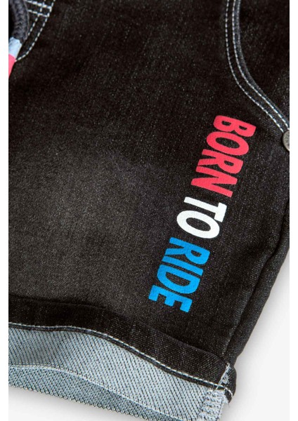 Born To Ride Baskılı Erkek Çocuk Çocuk Denim Şort