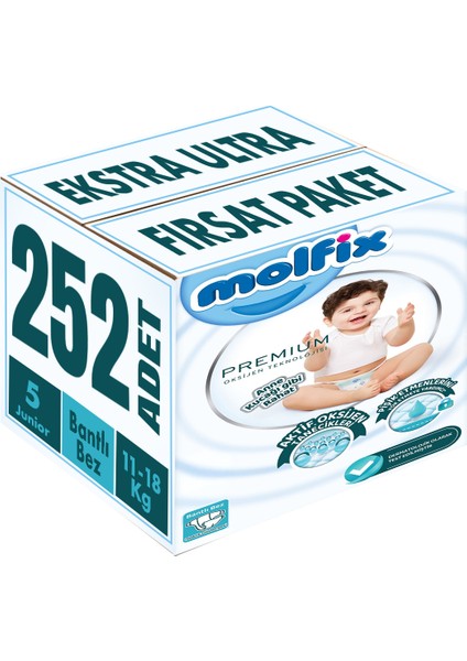 Premium Bebek Bezi Beden:5 (11-18KG) Junior 252 Adet Ekstra Ultra Fırsat Pk