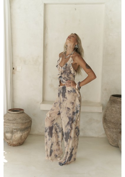 Sulliven Fırfır Detay Sarı Crop Pantolon Takım