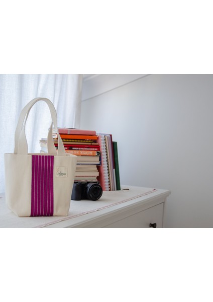 Kiçi – Kutnu Kumaşlı El Yapımı Küçük Boy Tote (Omuz Askılı Kadın Çantası)