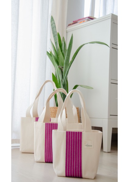 Kiçi – Kutnu Kumaşlı El Yapımı Küçük Boy Tote (Omuz Askılı Kadın Çantası)