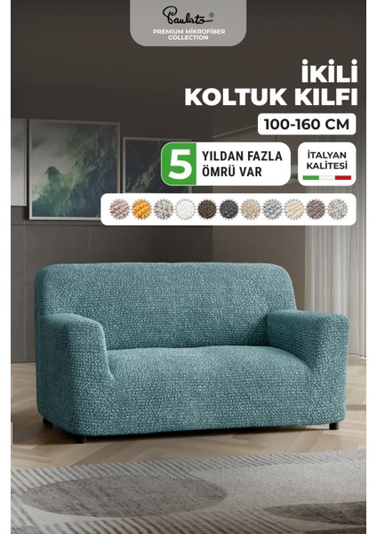 Lastikli Esnek ve Yıkanabilir 2 Kişilik Koltuk Örtüsü Çekyat Kanepe Kılıfı - Turkuaz