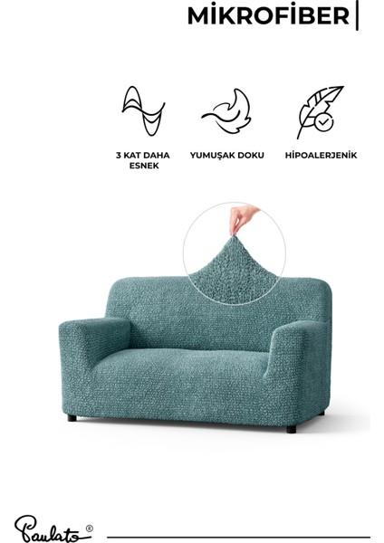 Lastikli Esnek ve Yıkanabilir 2 Kişilik Koltuk Örtüsü Çekyat Kanepe Kılıfı - Turkuaz indirimleri