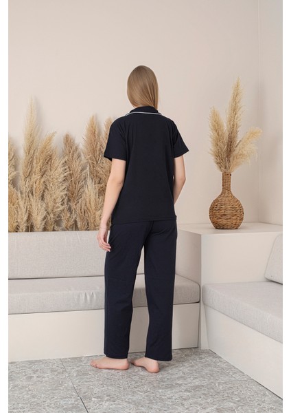 Kadın Biyeli Kısa Kollu Pamuklu Düğmeli Rahat Pijama Takımı fiyatları