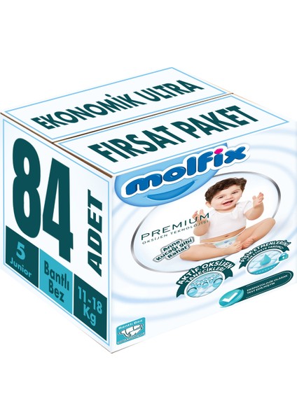 Premium Bebek Bezi Beden:5 (11-18KG) Junior 84 Adet Ekonomik Ultra Fırsat Pk