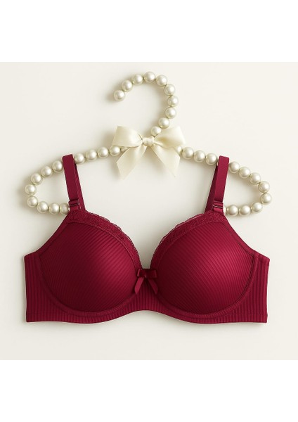 Tam Destekli Dantel Detay B Cup Sütyen Bordo