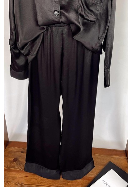 Siyah Pamuk Saten Pijama Takımı