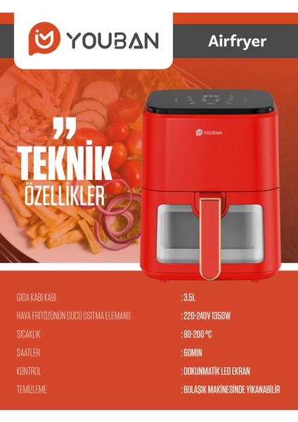 Avantajlı Paket Çok Fonksiyonlu Buharlı Temizlik Makinesi KF1804 + 3,5 Litre Airfryer Fritöz Kırmızı
