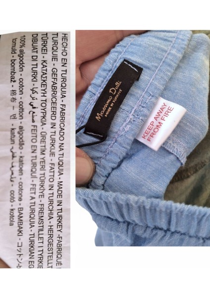 <b>massimo Duttı Rahat Ispanyol Paça Beli Lastikli Bağlama Kot Görünüm Casual Açık Mavi Bol Pantolon<b>