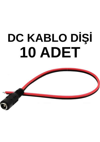 5.5x2.1 mm Dişi Dc Adaptör Kablosu 20 cm (10 Adet) – 12V Güvenlik Kamera, Cctv, LED Uyumlu