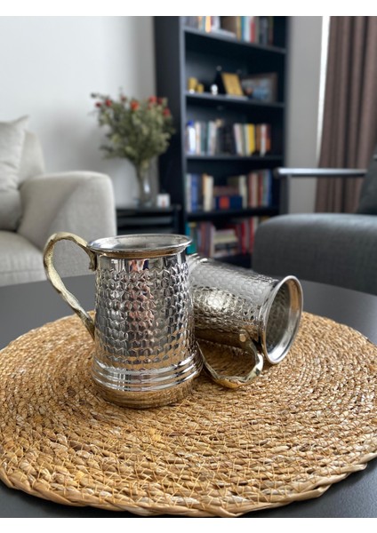 Gümüş Renkli Bakır Petek Desenli Sürahi Takımı - 1 Sürahi + 6 Bardak