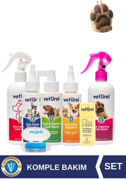 %100 Doğal Kedi Köpek Koruyucu Bakım Seti Diş Fırçası Ağız Göz Kulak Pati Yara Yanık Onarıcı Bakım