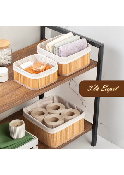 2083 Kare 3lü Pinterest Sepet Bambu Sepet Seti Dekoratif Banyo Mutfak Düzenleyici Organizeri