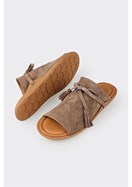 Vizon Deri Kadın Düz Terlik modelleri