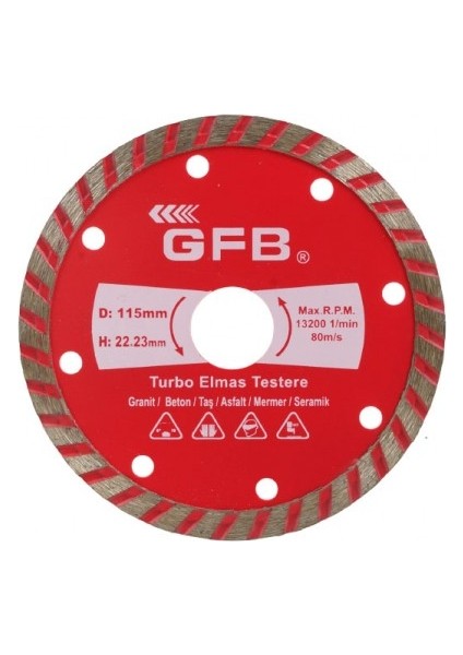 Gfb 2386 Turbo Elmas Mermer Granit Kesici 180 mm