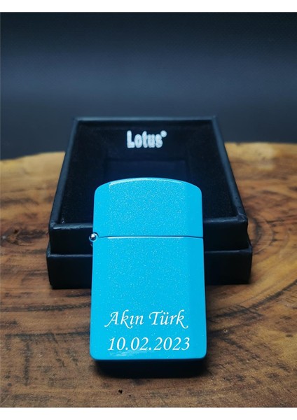 Kişiye Özel Lotus Mavi Benzinli Çakmak