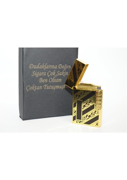 Kişiye Özel Dupont Tarz Çelik Gövde Çakmak (Gold-Siyah) YÇ1204017