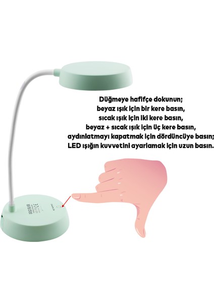 Şarjlı Akrobat 360° Masa Üstü Yeşil Renk Lamba 3 Kademe Dokunmatik Çalışma Okuma Işığı Soft Işık