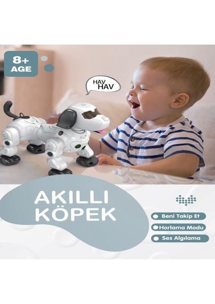 Vavardem Uzaktan Kumandalı Işıklı ve Sesli Akıllı Robot Köpek - Beyaz