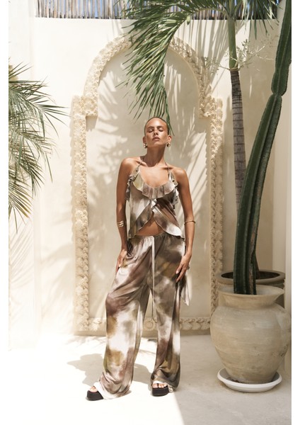 Sulliven Fırfır Detay Yeşil Crop Pantolon Takım