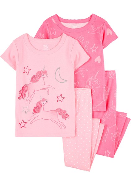 Küçük Kız Çocuk Çocuk Pijama Set 4'lü Paket