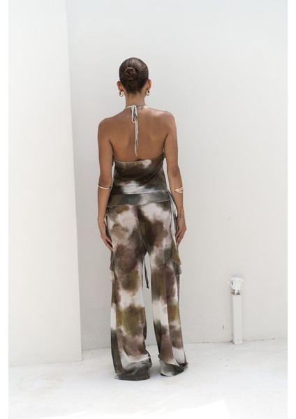 Sulliven Fırfır Detay Yeşil Crop Pantolon Takım