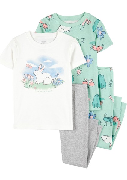 Küçük Kız Çocuk Çocuk Pijama Set 4'lü Paket