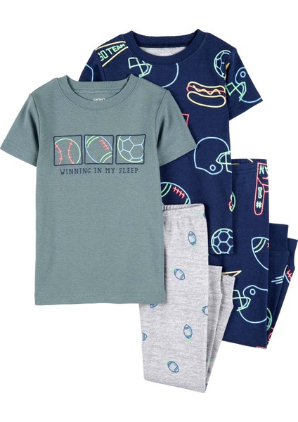 Küçük Erkek Çocuk Çocuk Pijama Set 4'lü Paket
